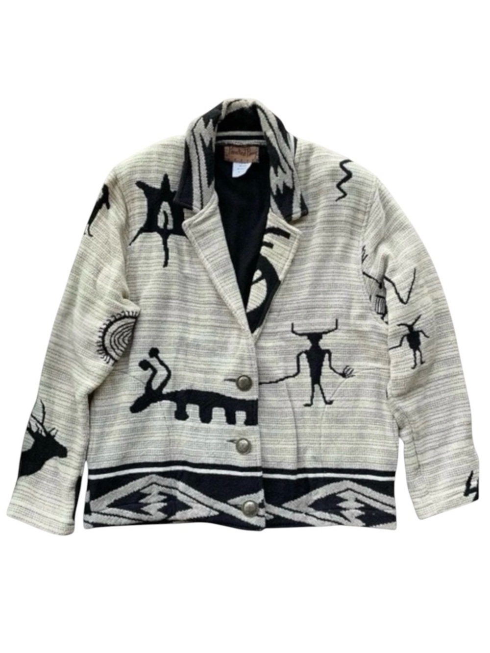 Painted Pony Southwest Western Buttoned Art Wear Jacket Beige Black Size S/M